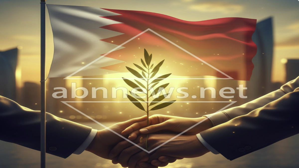 علم البحرين ومجموعة متنوعة من الأيادي المتصافحة ترمز للتعايش السلمي والتسامح الديني في المملكة، موقع abnnews.net.