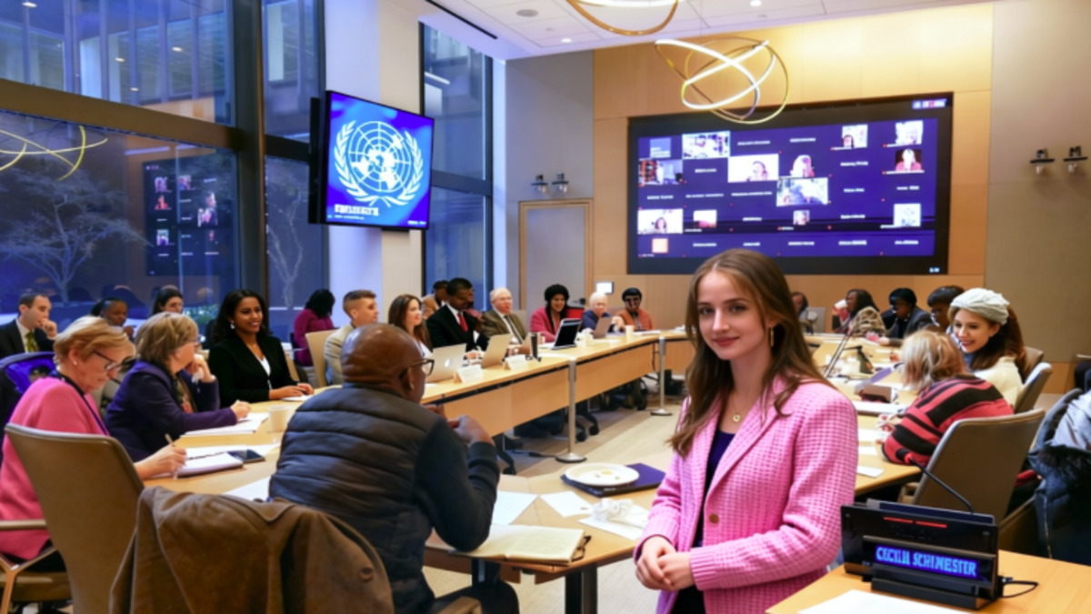 سيسيليا شيرميستر ممثلة الجامعة البهائية العالمية في جلسة الأمم المتحدة للتنسيق المجتمعي.