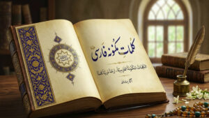 كتاب الكلمات المكنونة الفارسية مترجم للعربية مع زخارف فنية وخط فارسي عريق.