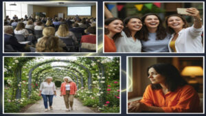 مجموعة متنوعة من الأشخاص يجلسون في قاعة اجتماعات واسعة خلال حدث مجتمعي