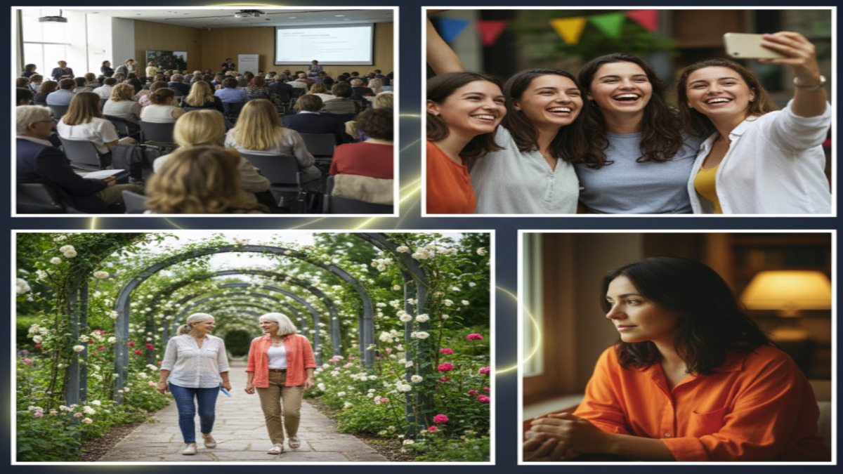 مجموعة متنوعة من الأشخاص يجلسون في قاعة اجتماعات واسعة خلال حدث مجتمعي