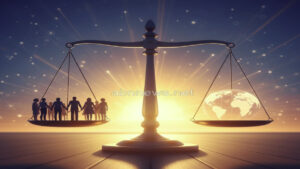 لوحة فنية تعبيرية تجسد العدالة والمساواة والكرامة الإنسانية للمرأة عالمياً.