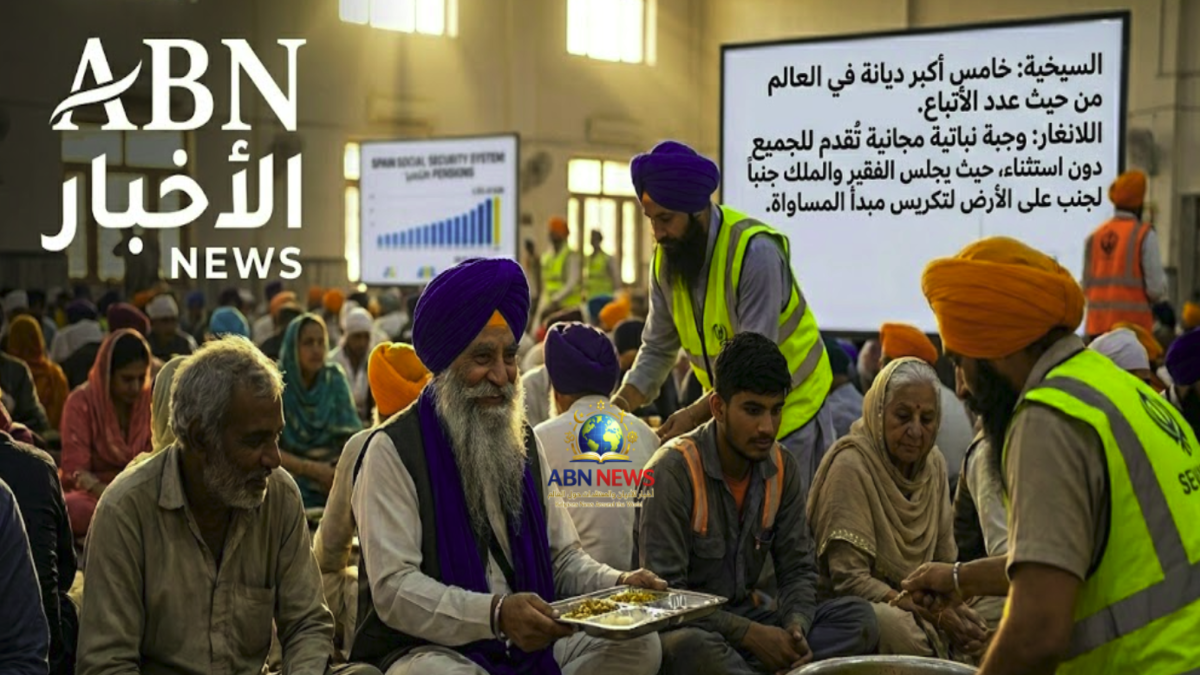 أتباع ديانة السيخية يجلسون على الأرض في مطبخ اللانغار لتناول وجبة مجانية تعبيراً عن المساواة بين الفقير والملك