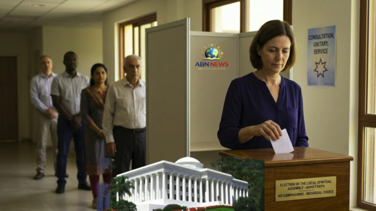 A person casting a secret ballot in a Baha'i administrative election for a Local Spiritual Assembly.