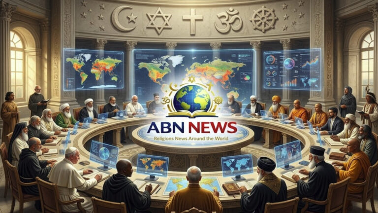 A majestic roundtable discussion with global religious leaders representing 30 faiths, debating their world influence for an ABN NEWS feature.
