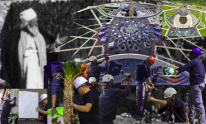 Composite image of the Shrine of 'Abdu'l-Bahá construction milestones, featuring architectural layouts and workers - ABN NEWS