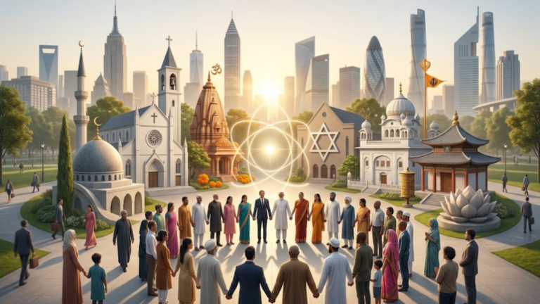 Concept of God Across Religions represented through symbols of major world religions