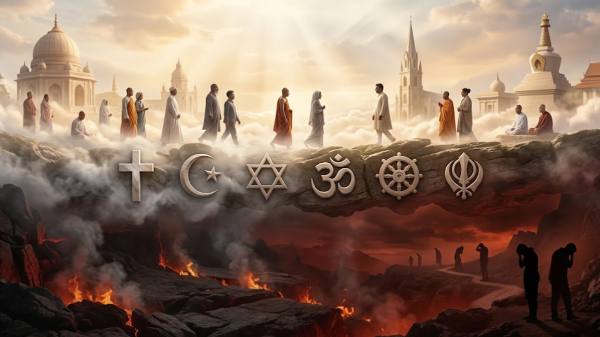 Heaven and hell in different religions represented through symbolic spiritual imagery
