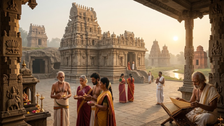 History of Hinduism depicted through ancient Indian temples, Hindu deities and Vedic traditions