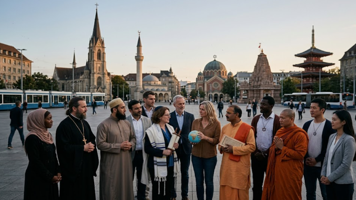 Religious Freedom Around the World represented by people of different faiths standing together
