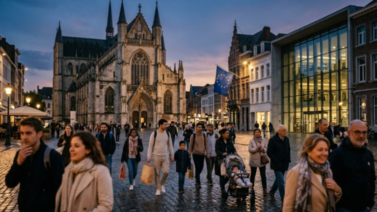 The Rise of Secularism in Europe with a historic European cathedral and diverse modern society
