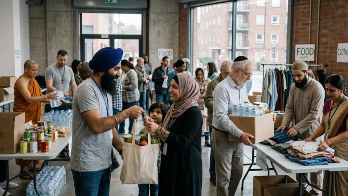 People from different religions working together to provide humanitarian aid