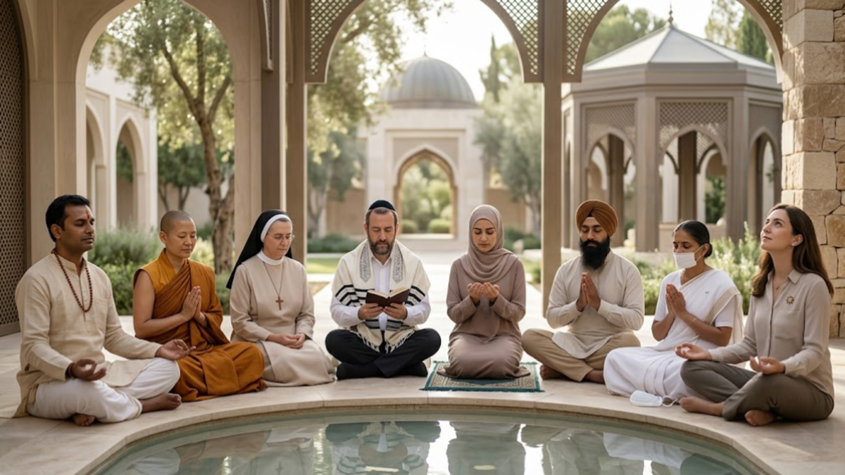 Meditation in Different Religions with people from diverse faith traditions