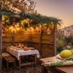 Sukkot 2026 sukkah decorated for the Jewish holiday with the Four Kinds