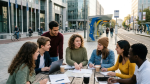 Young Europeans participating in a community discussion in Brussels