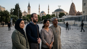 People from diverse religious backgrounds standing together, symbolizing global religious restrictions, social hostilities and freedom of belief.