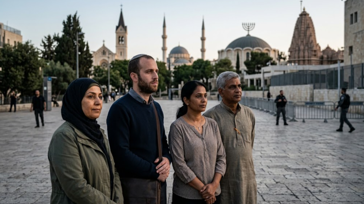 People from diverse religious backgrounds standing together, symbolizing global religious restrictions, social hostilities and freedom of belief.