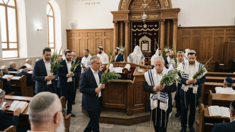 Jewish worshippers observe Hoshana Rabbah during the final day of Sukkot