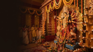 Navaratri 2026 celebration with Goddess Durga, diyas and traditional decorations