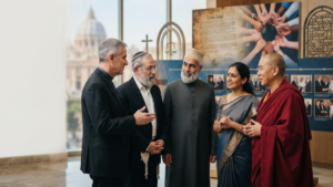 Religious leaders representing different faiths in an interfaith dialogue