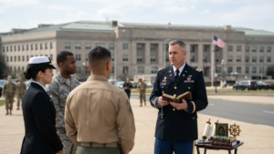 Pentagon Office of Religious Affairs and U.S. military chaplain outside the Pentagon