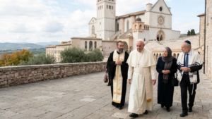 Pope Leo XIV and the Assisi Peace Gathering promoting interfaith dialogue and global peace.