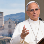 Pope Leo XIV speaking about religion, war, and peace at an interfaith gathering in Assisi.
