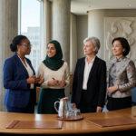 Women from diverse religious and cultural backgrounds promoting leadership, equality and interfaith dialogue at an international conference.