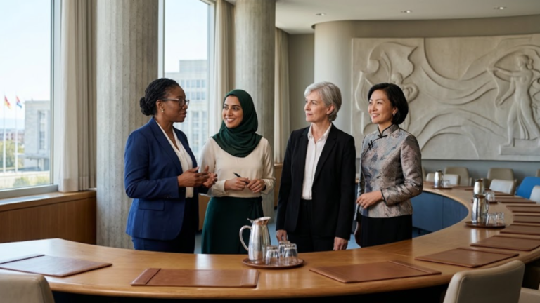 Women from diverse religious and cultural backgrounds promoting leadership, equality and interfaith dialogue at an international conference.